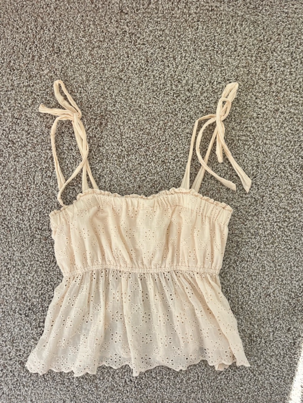 American Eagle Eyelet Tie-Shoulder Peplum Tank